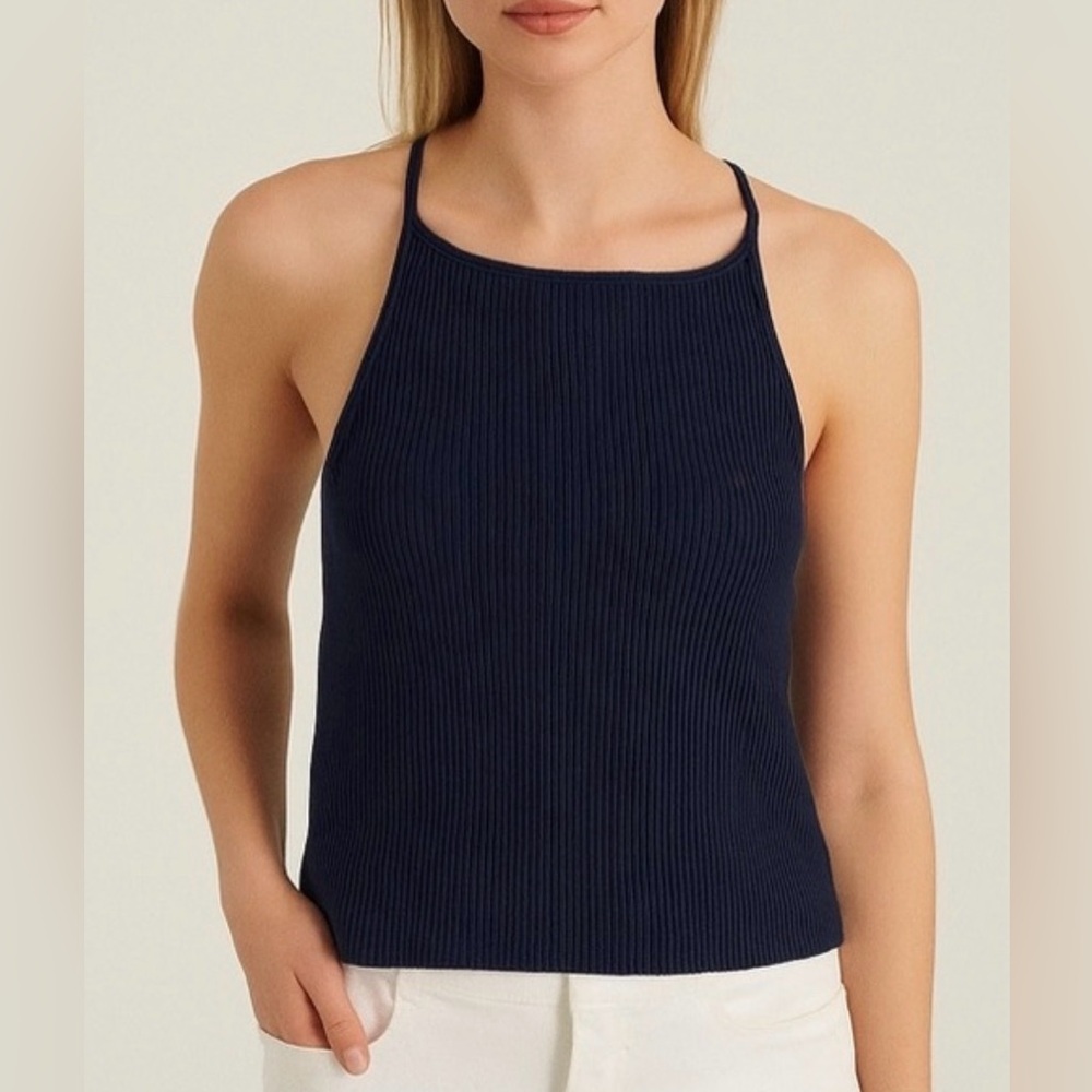 Caroline Constas Nwt Navy Ribbed Tank, Xs